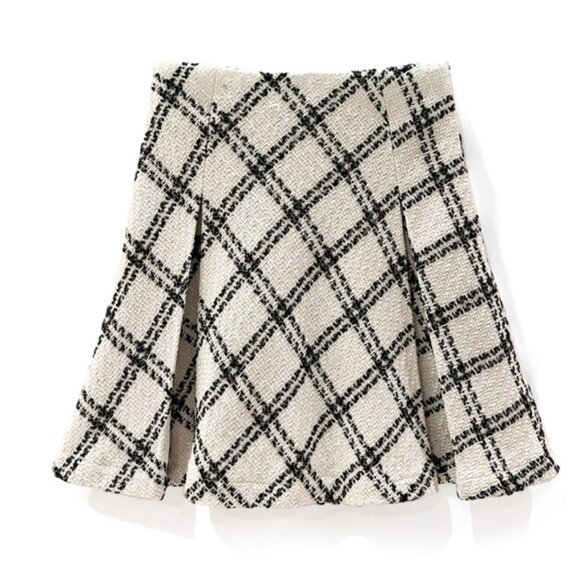 Diamond check pattern tweed flare mini skirt - Picture 2 of 6